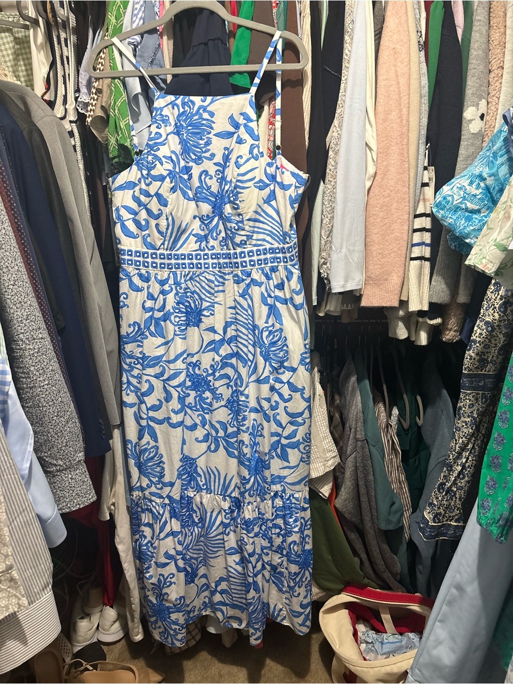Lilly Pulitzer White Maxi Dress with Blue Floral Print